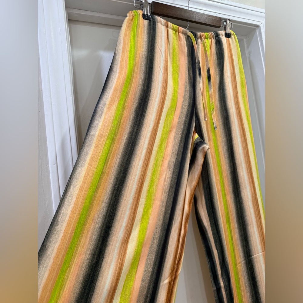 Topshop ASOS Satin Tie-Waist Wide Leg Peachy Striped Pants Size 8-10 - Picture 2 of 14